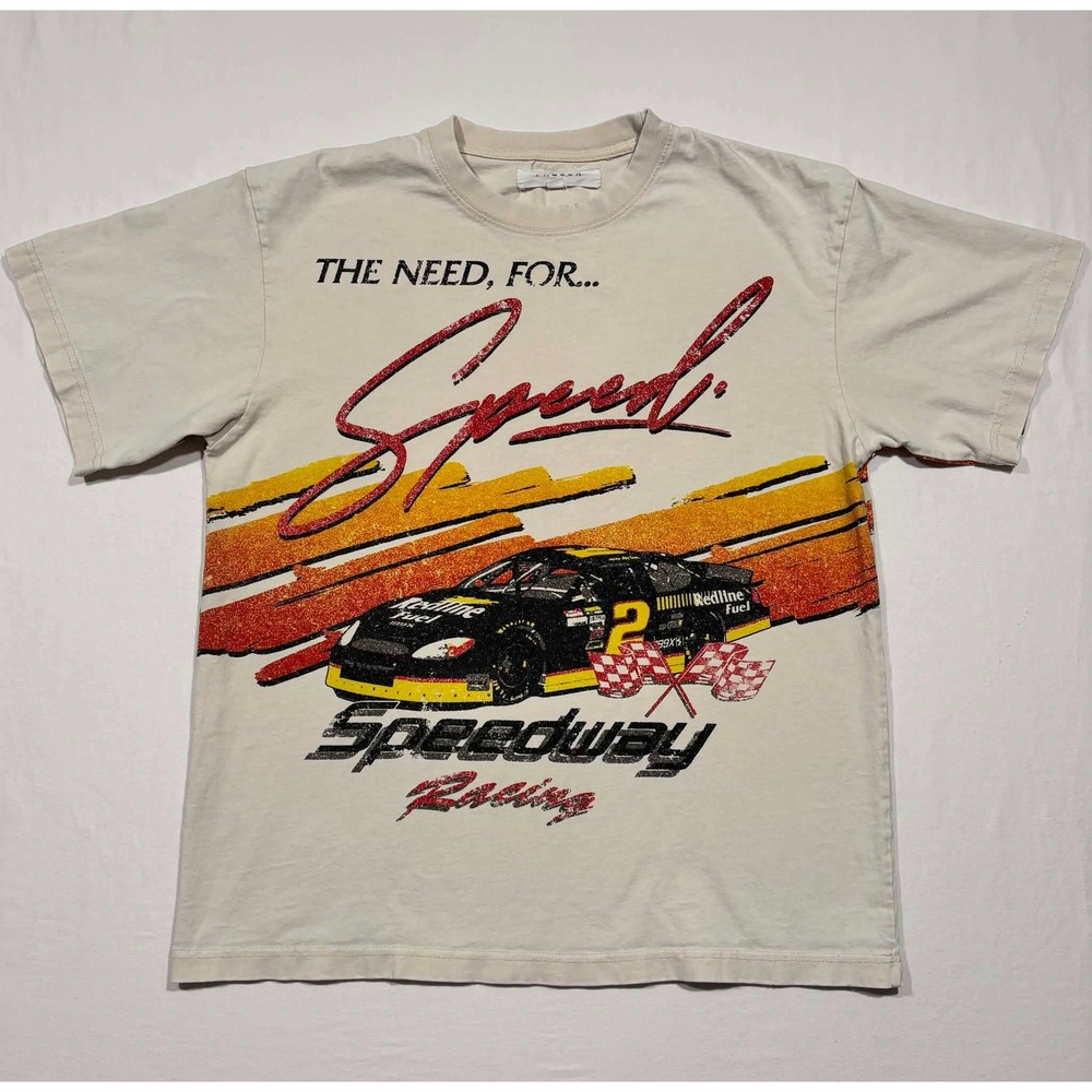 PacSun Mens Speedway Racing Graphic T-Shirt Cream The Need For Speed Size M